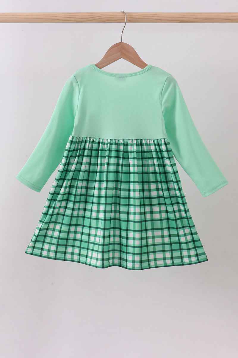 Green parade embroidery gingham dress