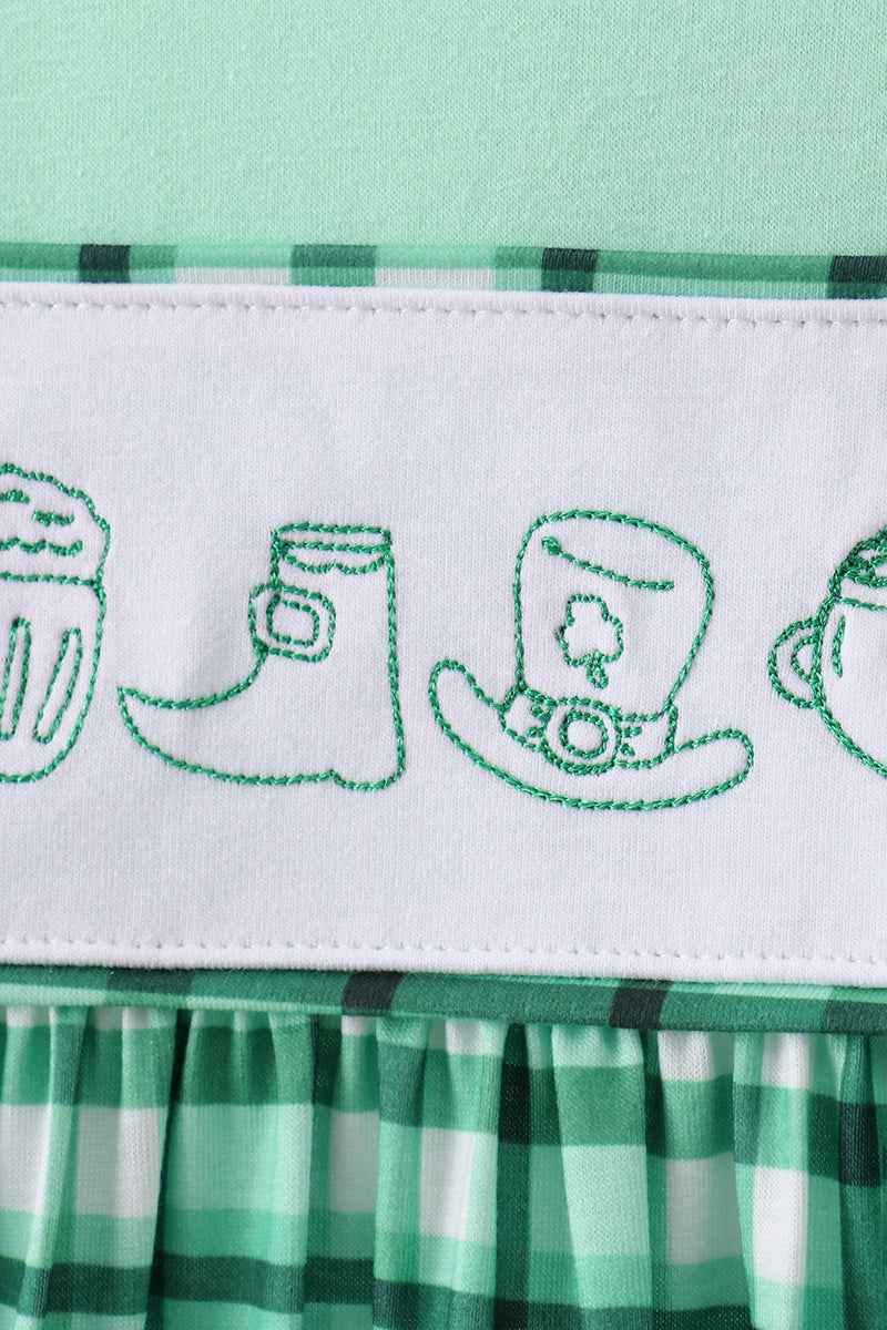 Green parade embroidery gingham dress