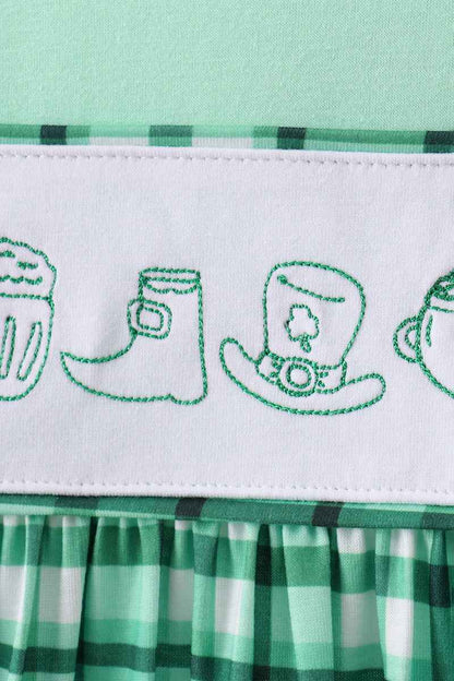 Green parade embroidery gingham dress