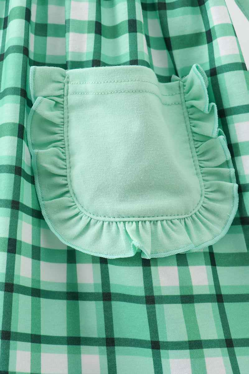 Green parade embroidery gingham dress