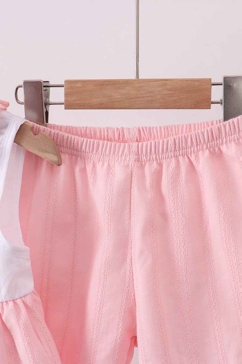 Pink cross jacquard embroidery shorts set