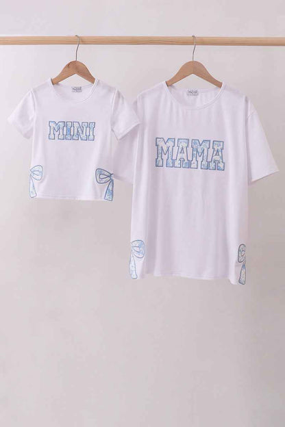 White MAMA bow applique mom&me top