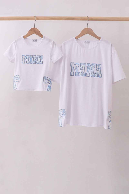 White MAMA bow applique mom&me top