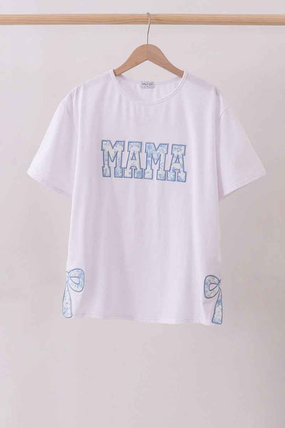 White MAMA bow applique mom&me top