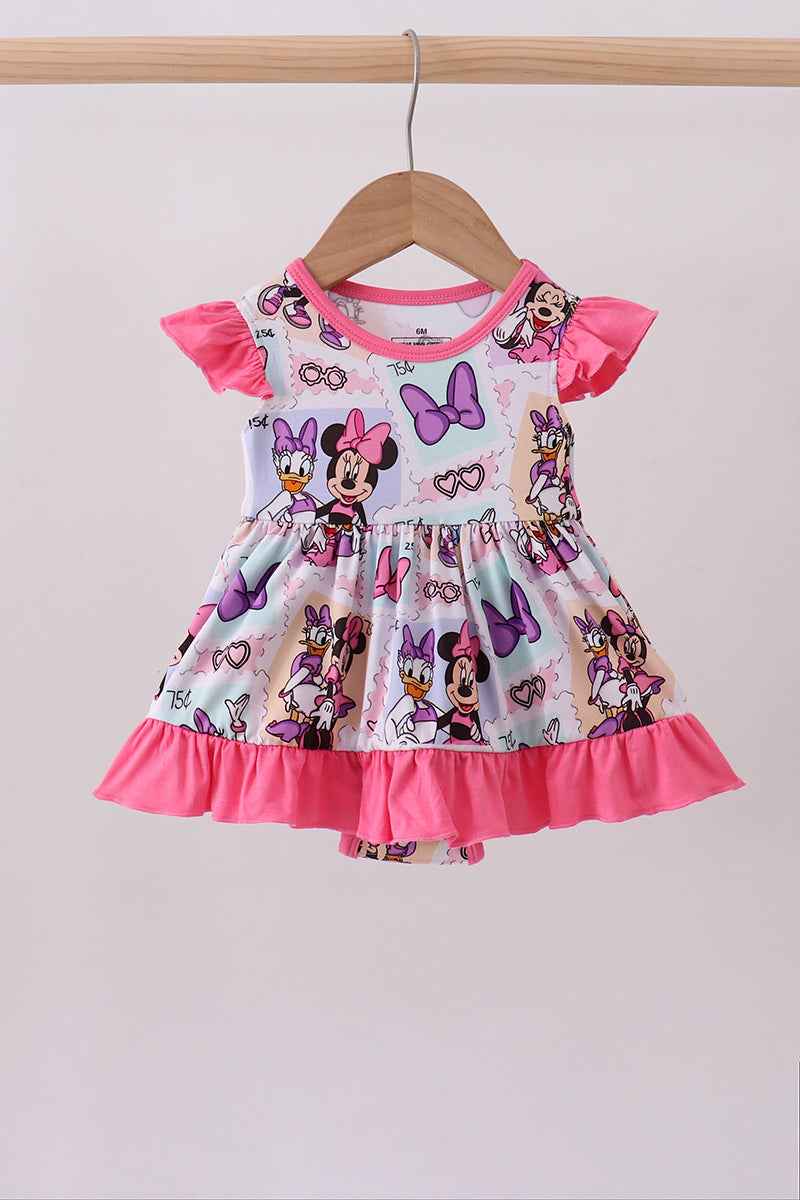 Pink Minnie Mouse bamboo ruffle romper