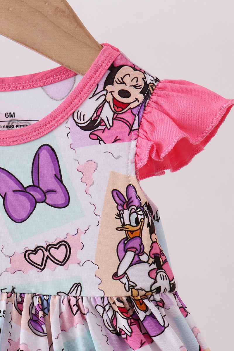 Pink Minnie Mouse bamboo ruffle romper