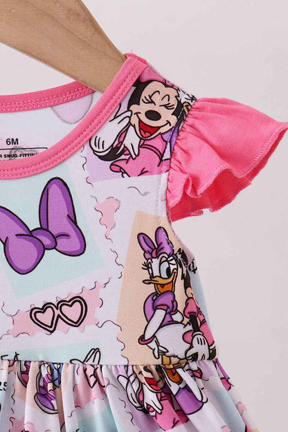 Pink Minnie Mouse bamboo ruffle romper