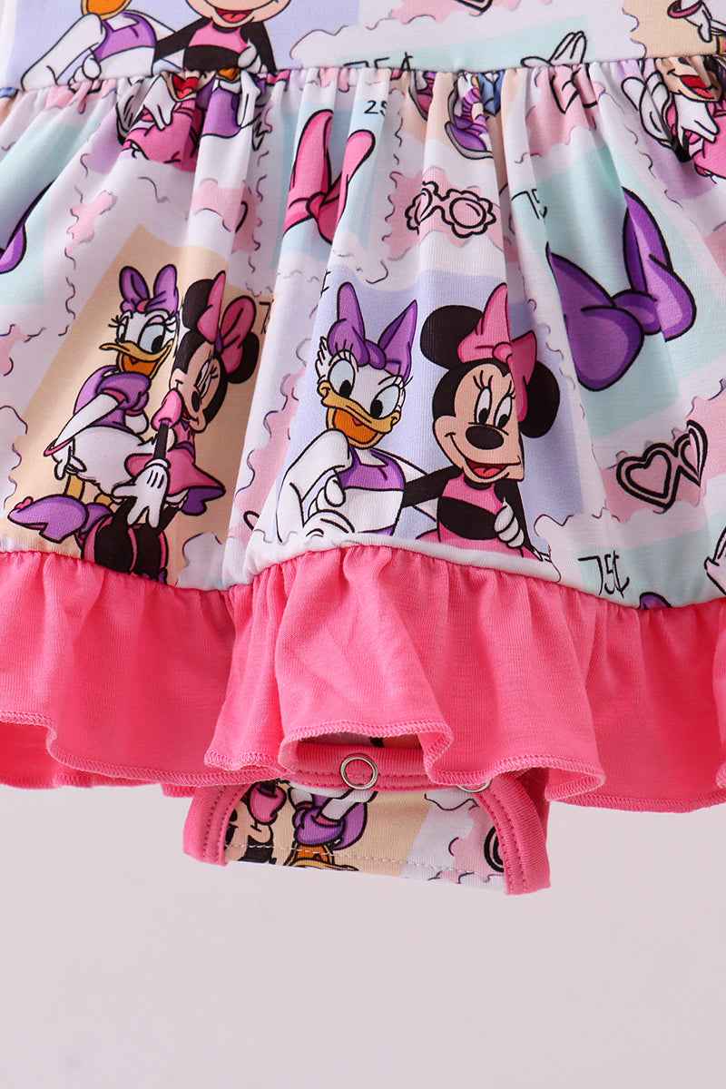 Pink Minnie Mouse bamboo ruffle romper