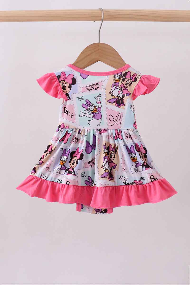 Pink Minnie Mouse bamboo ruffle romper