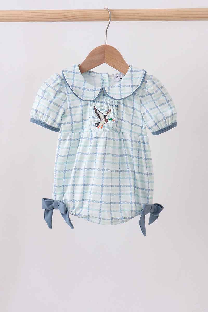 Blue plaid duck smocked bubble