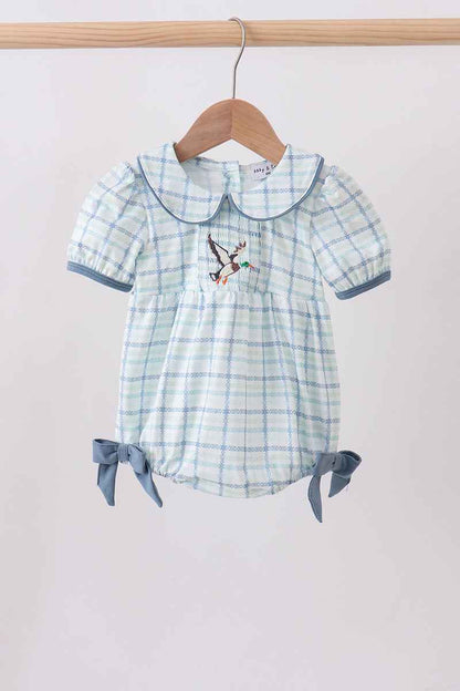 Blue plaid duck smocked bubble