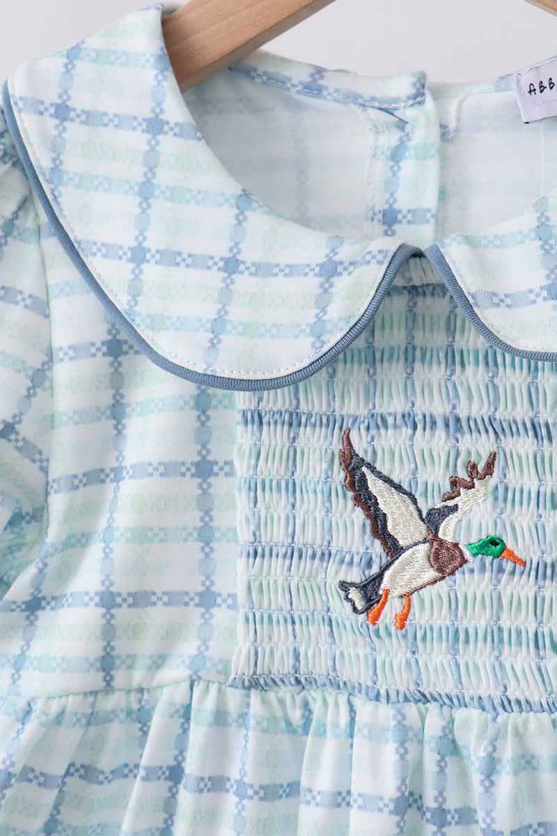 Blue plaid duck smocked dress