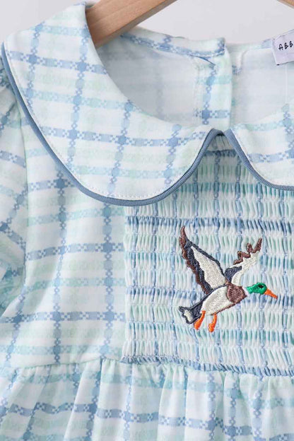 Blue plaid duck smocked dress