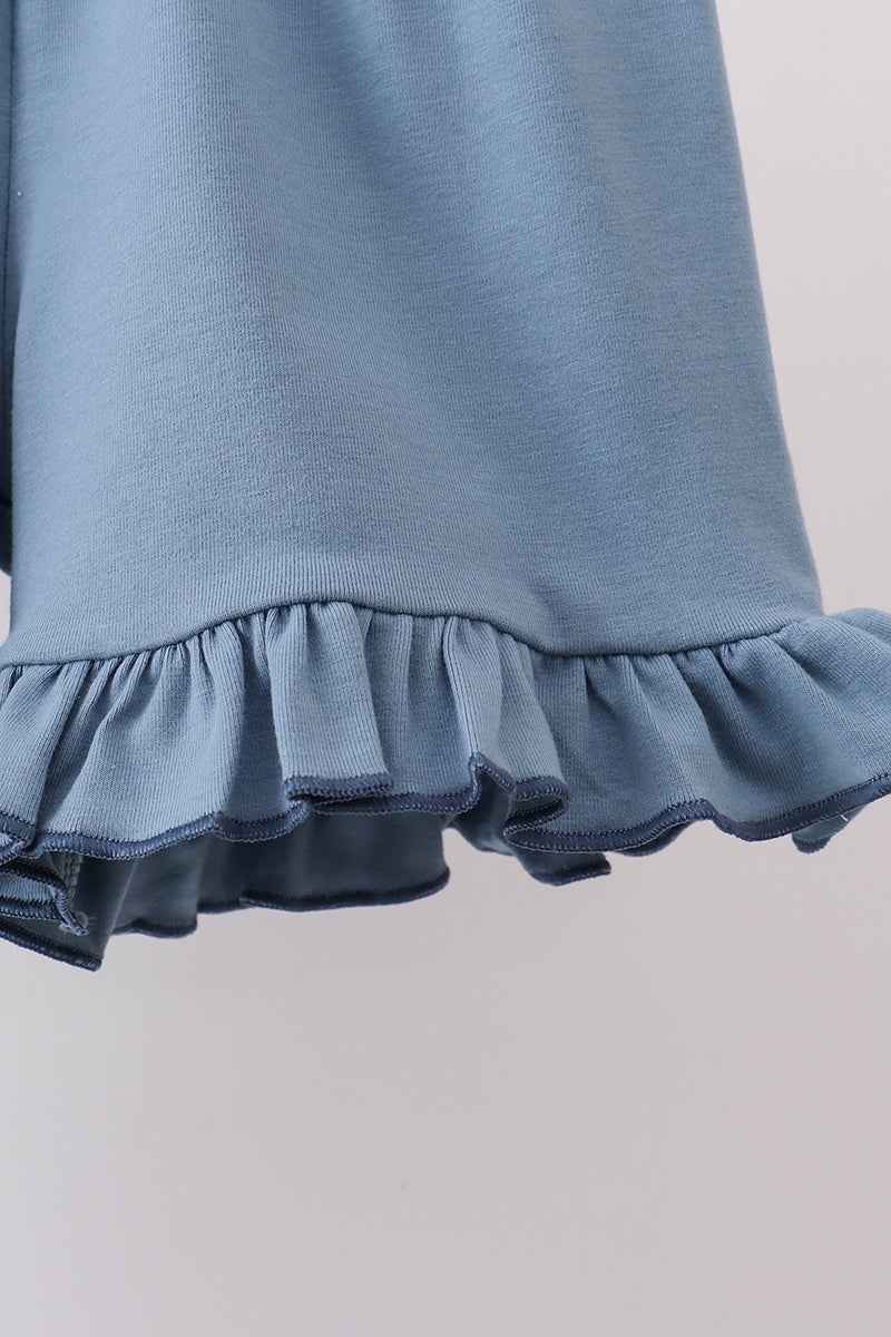 Blue plaid duck smocked ruffle shorts set