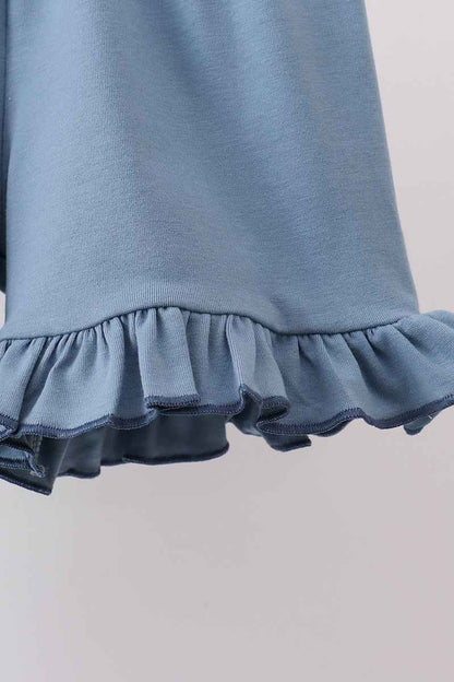 Blue plaid duck smocked ruffle shorts set