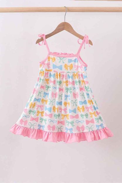 Pink bow I love MOMMY smocked ruffle dress