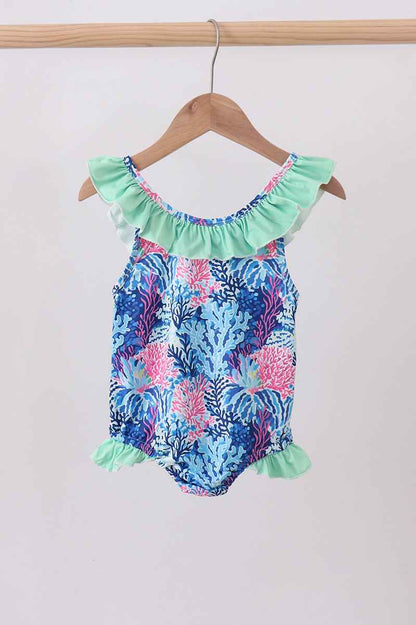 Blue marine creature print swimsuit