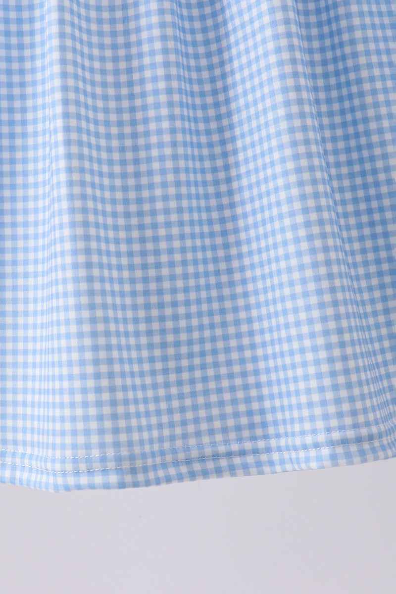 Blue character fireworks embroidery gingham dress