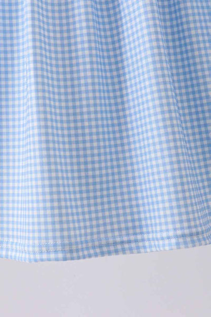 Blue character fireworks embroidery gingham dress