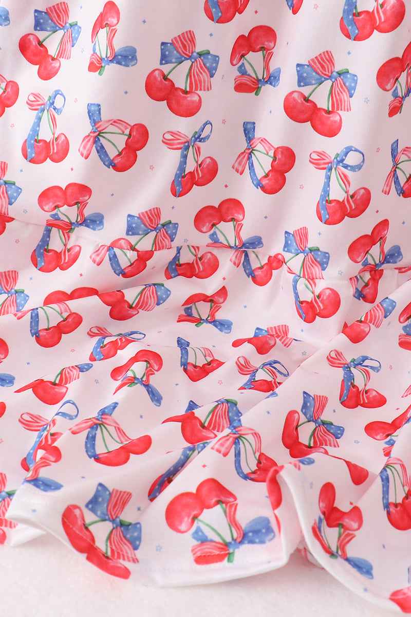 Blue cherry smocked tiered mom&me dress