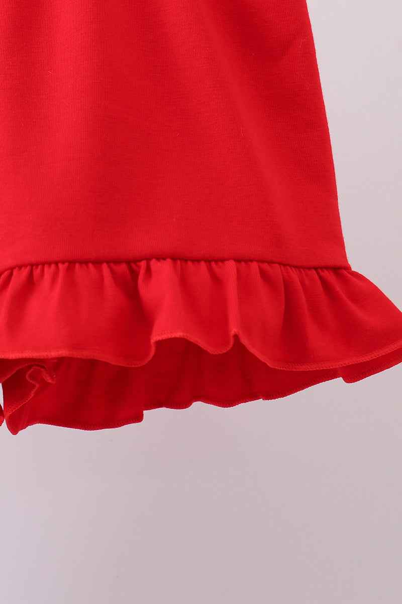 Blue flag embroidery seersucker ruffle shorts set