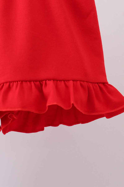 Blue flag embroidery seersucker ruffle shorts set