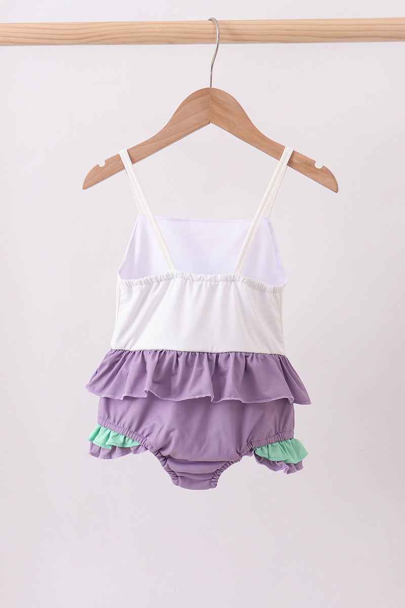 Purple lace rainbow ruffle one-piece swimsuit