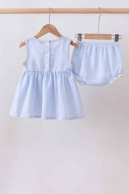 Blue lemon embroidery seersucker bloomer set