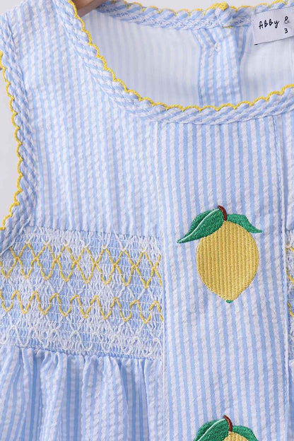 Blue lemon embroidery ruffle shorts set