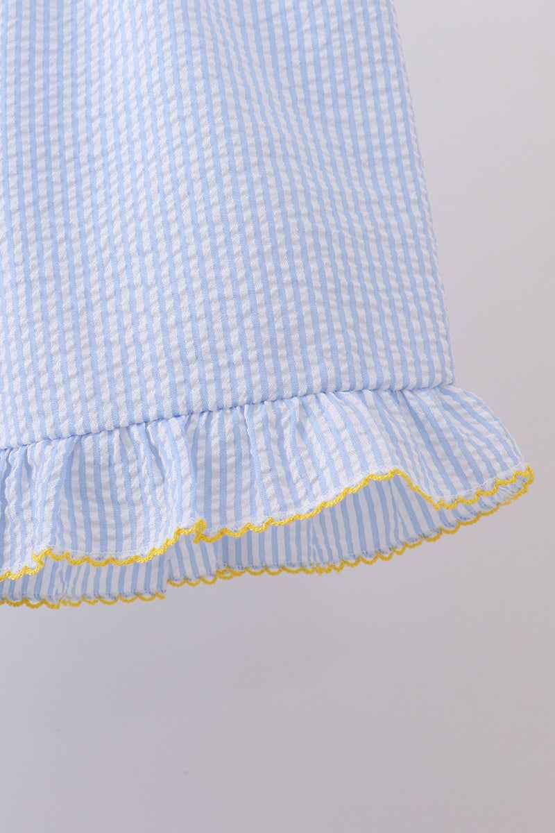 Blue lemon embroidery ruffle shorts set