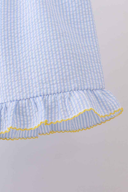 Blue lemon embroidery ruffle shorts set
