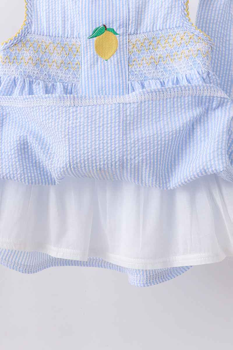 Blue lemon embroidery ruffle shorts set