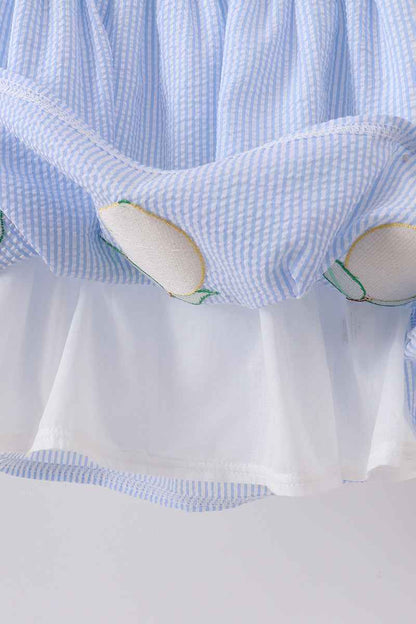 Blue lemon embroidery seersucker dress