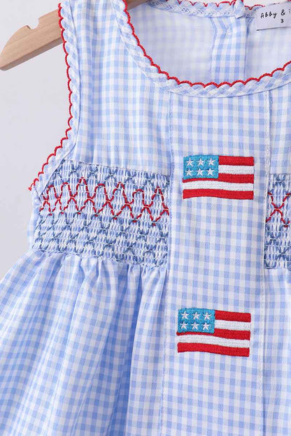 Blue flag smocked woven gingham ruffle shorts set