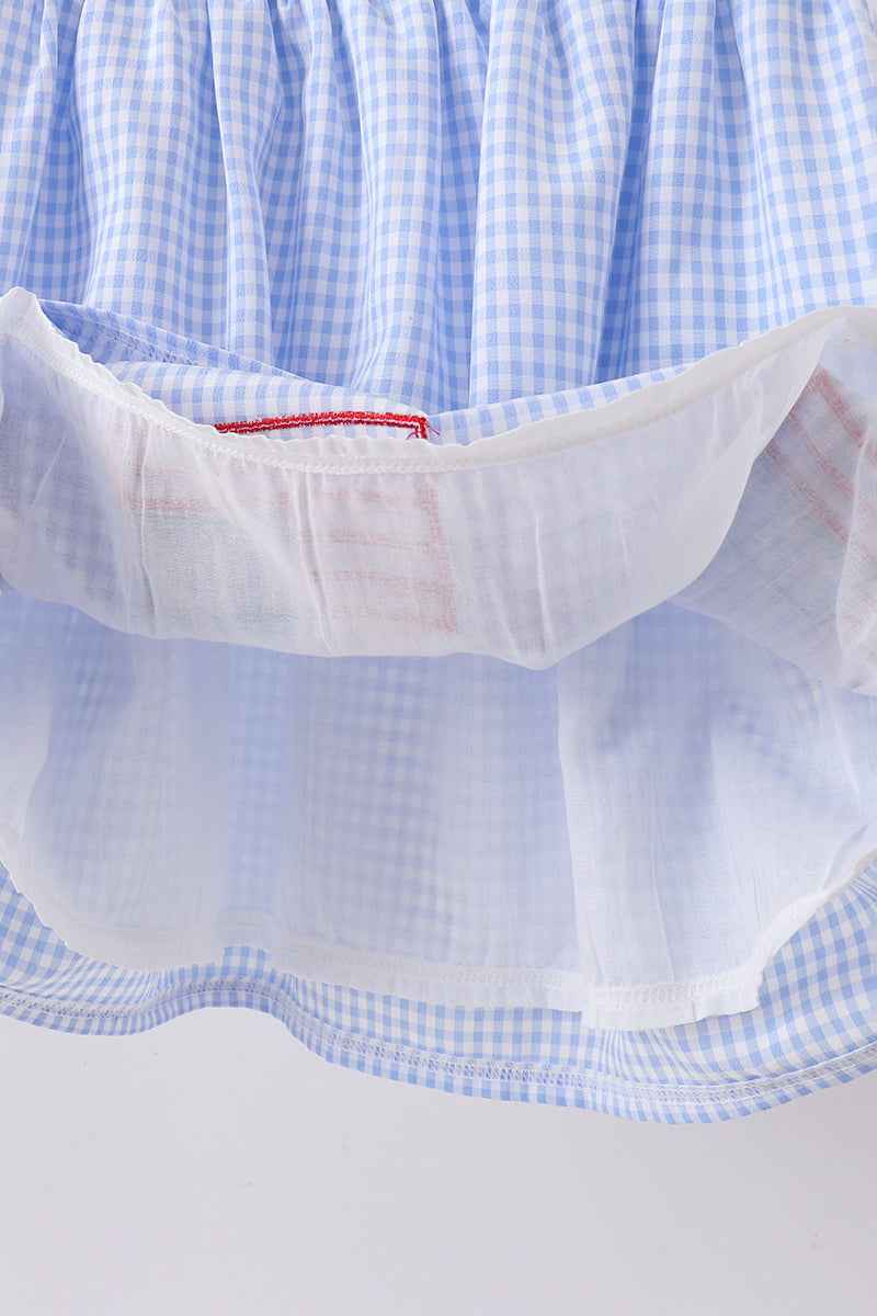 Blue flag smocked woven gingham dress