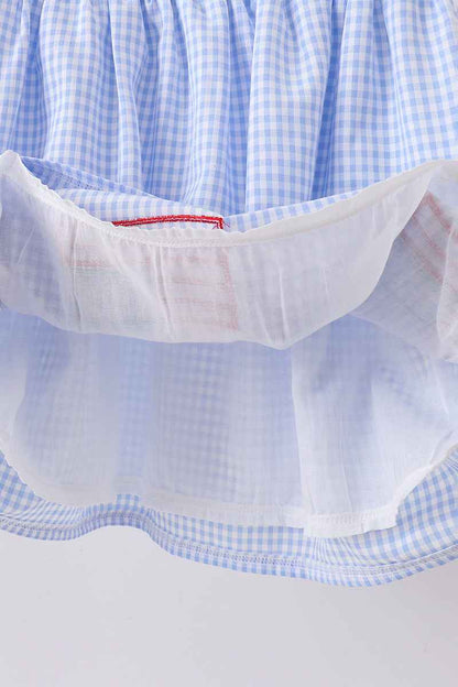 Blue flag smocked woven gingham dress