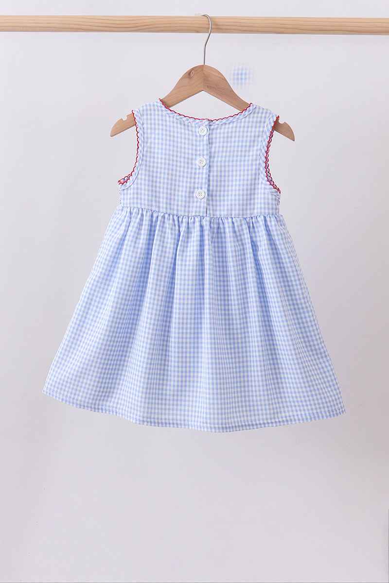 Blue flag smocked woven gingham dress