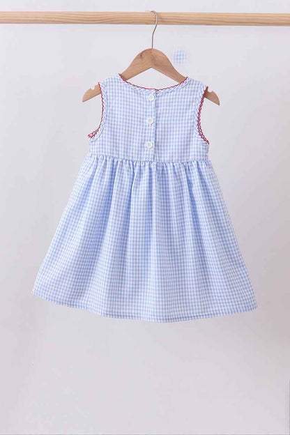 Blue flag smocked woven gingham dress