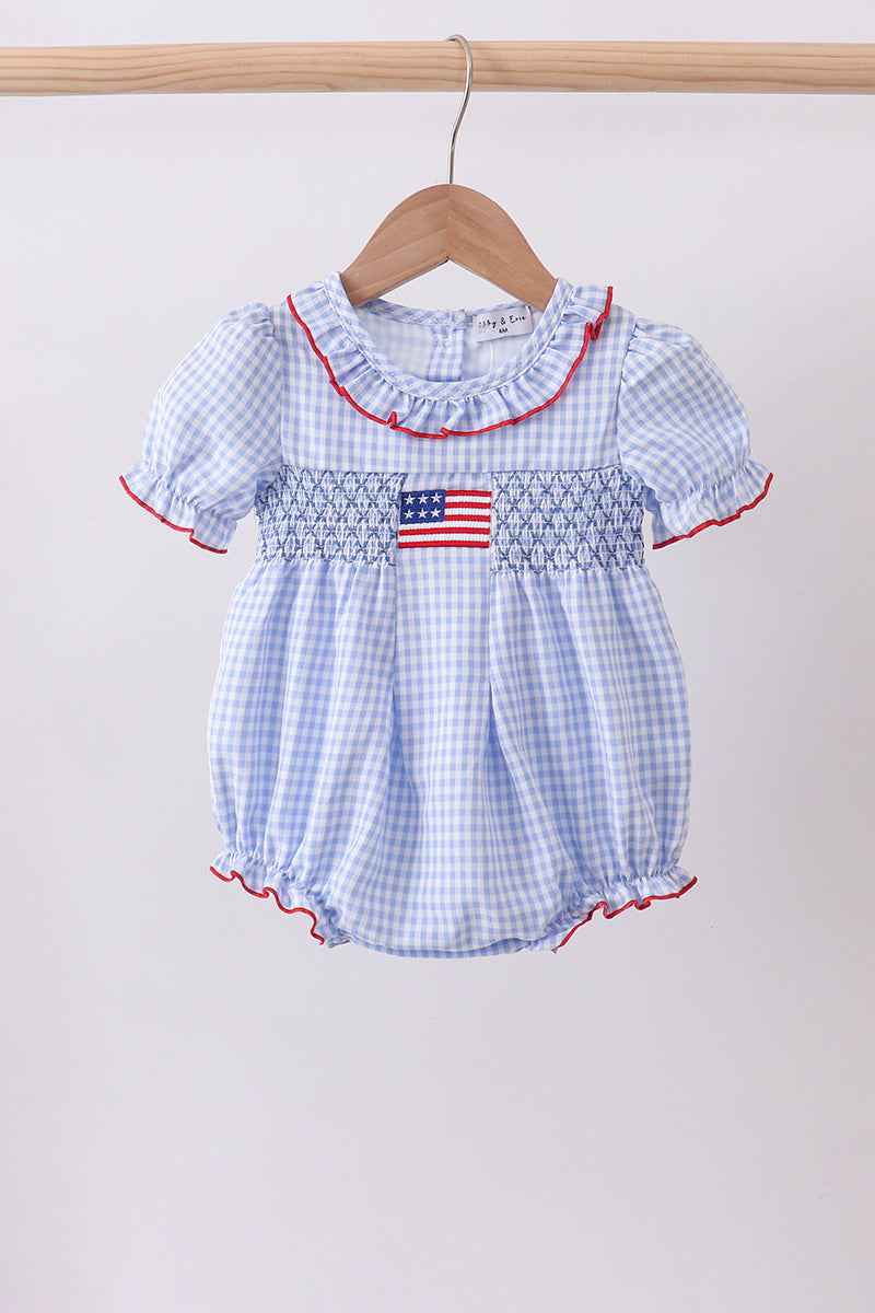 Blue flag smocked ruffle bubble