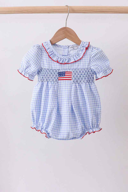 Blue flag smocked ruffle bubble