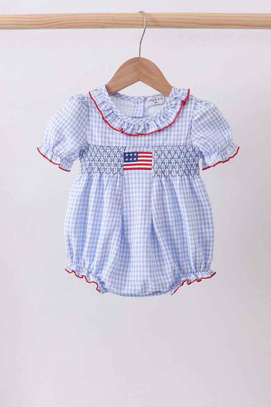 Blue flag smocked ruffle bubble
