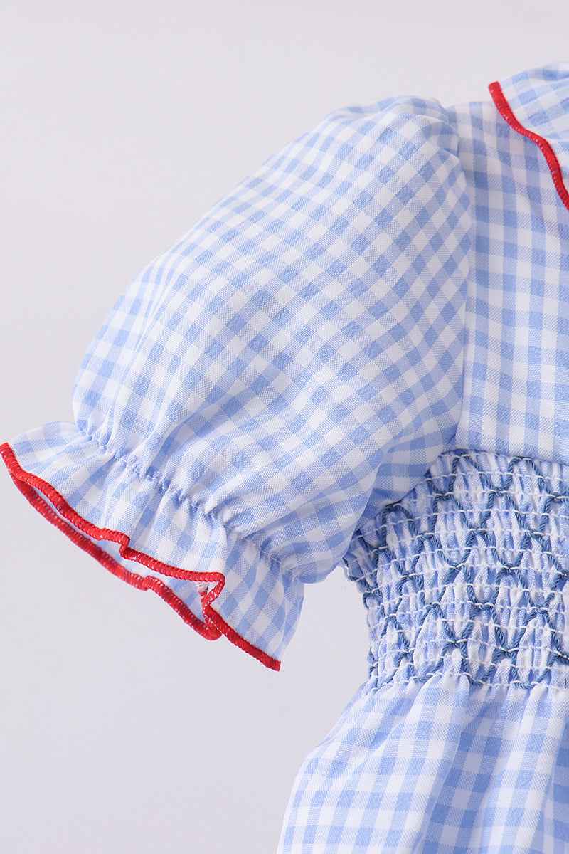 Blue flag smocked ruffle bloomer set