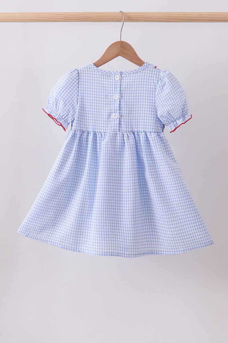 Blue flag smocked ruffle dress