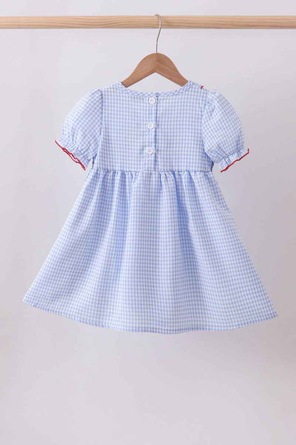 Blue flag smocked ruffle dress
