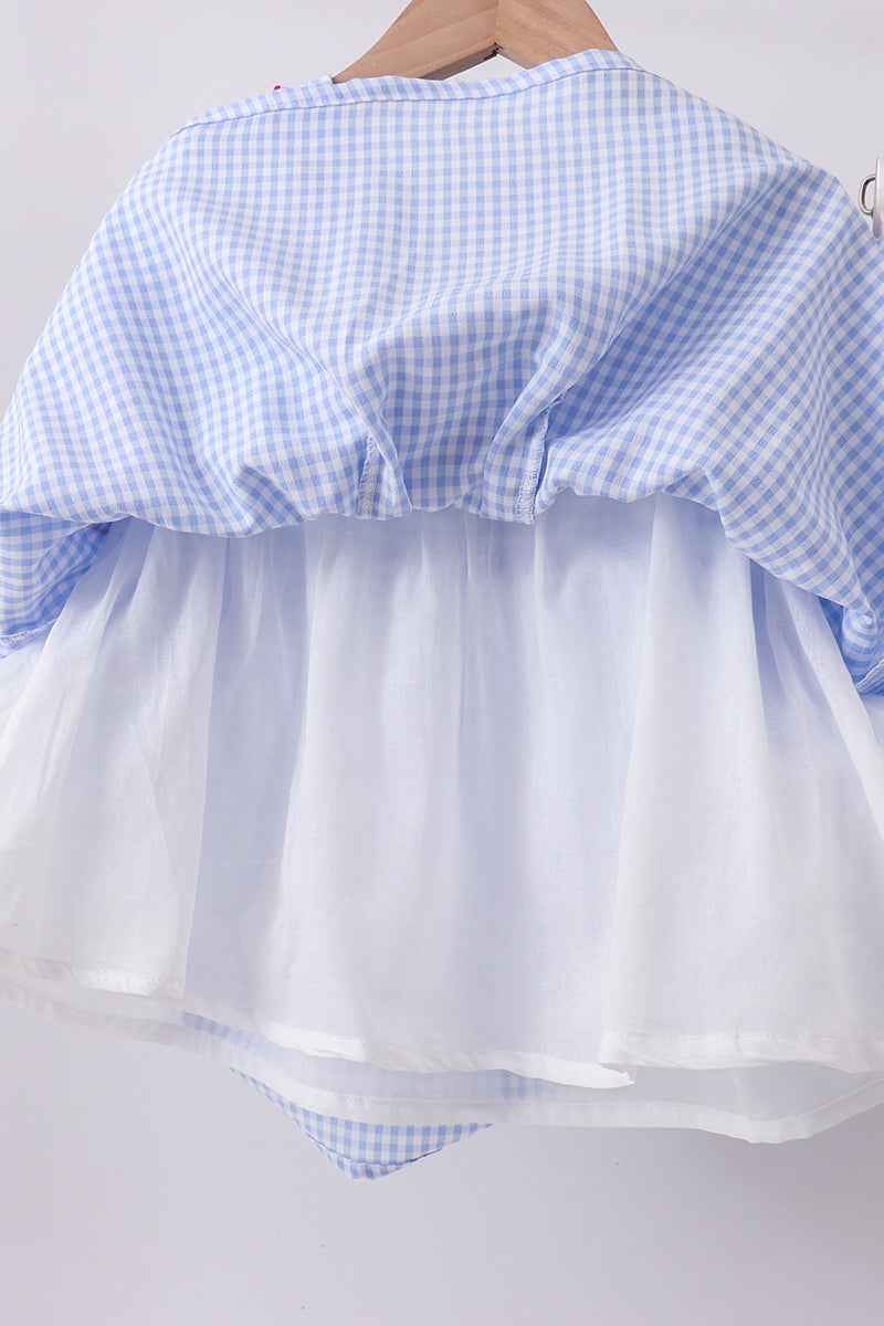 Blue flag smocked ruffle shorts set