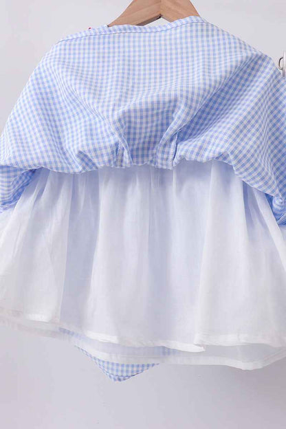 Blue flag smocked ruffle shorts set