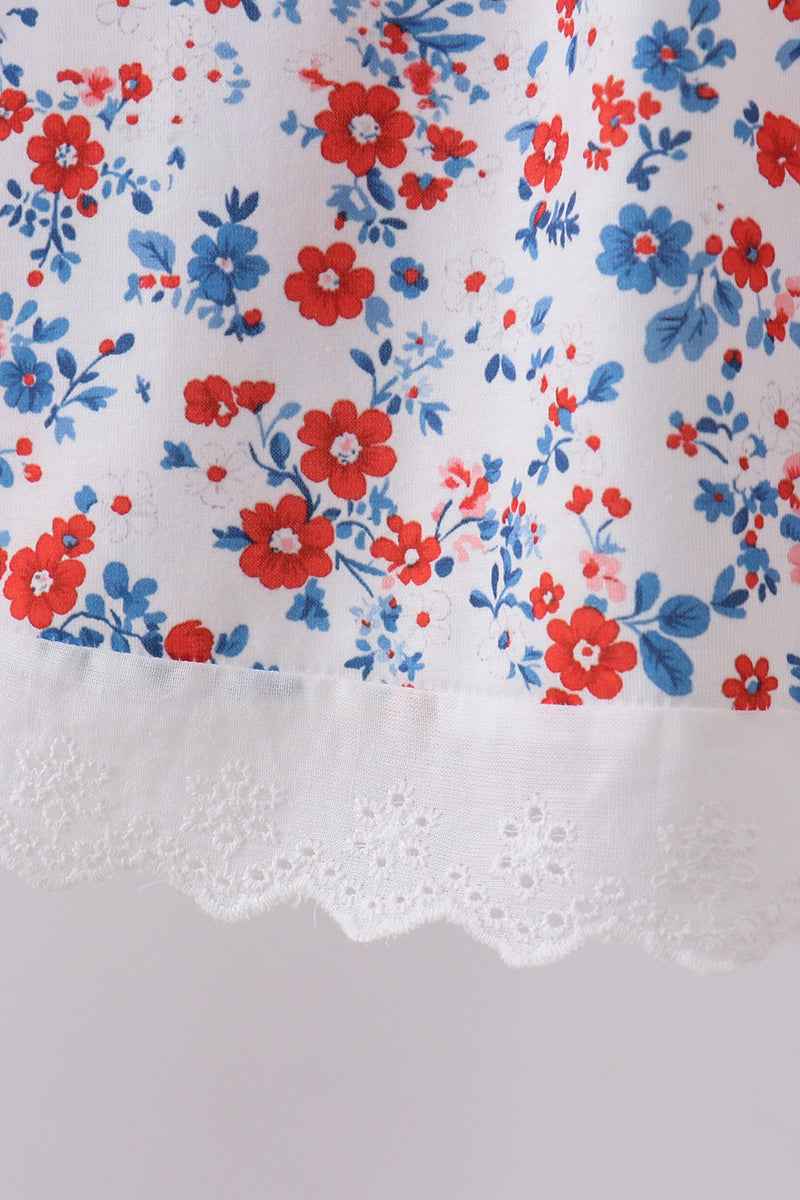 Blue floral lace smocked bloomer set
