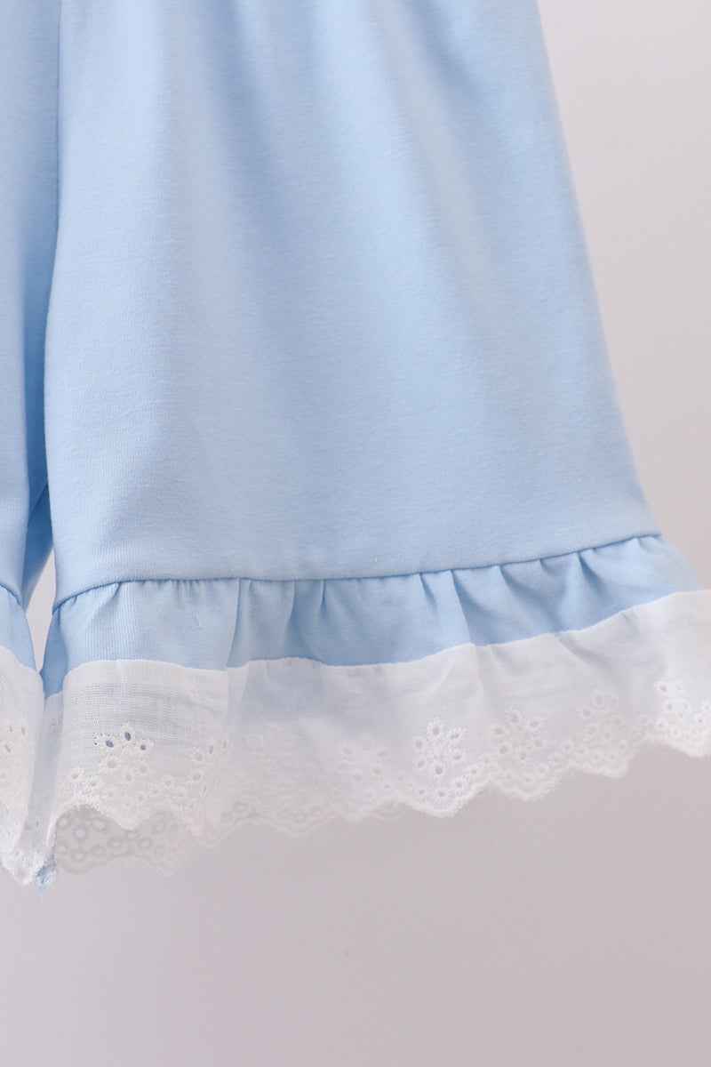 Blue floral lace smocked shorts set