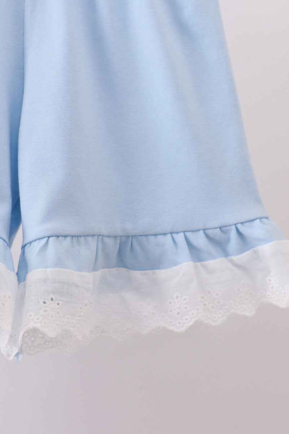 Blue floral lace smocked shorts set