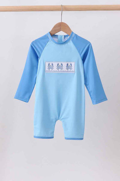 Blue crab embroidery one-piece swimsuit